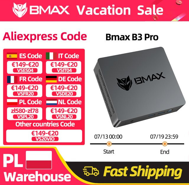 BMAX B3 Pro Mini-PC mit Windows 11, Intel N4500, 8GB RAM, 256GB SSD, HDMI, Wi-Fi, Schwarz - Bild 1