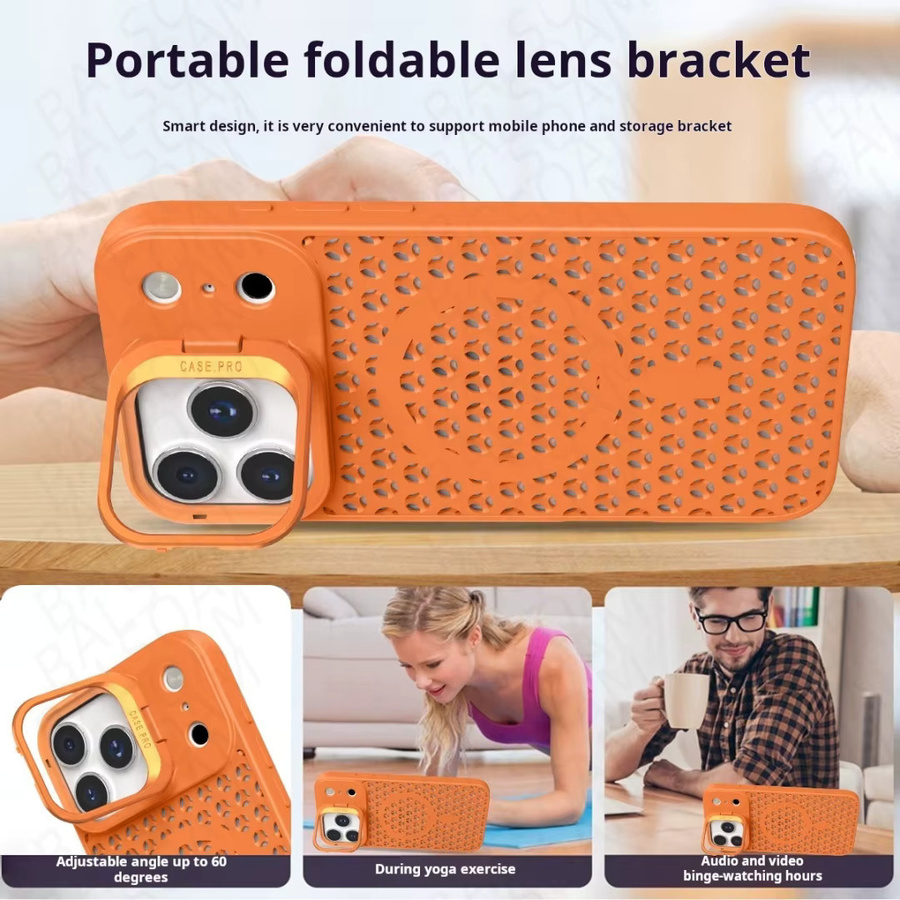 RPKKS MagSafe Magnetische Schutzhülle mit Wärmeableitung und Objektivhalterung für iPhone 11 bis iPhone 17 Air, Farbe: Orange - Bild 2