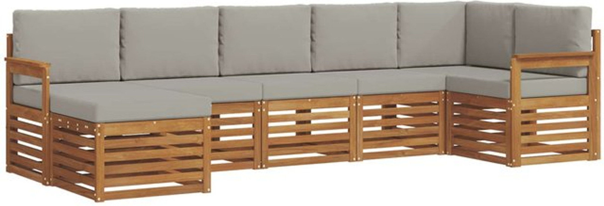 vidaXL Ecksofa Set 7-teilig aus Massivholz Akazie in Natur und Hellgrau, modern und minimalistisch - Bild 1