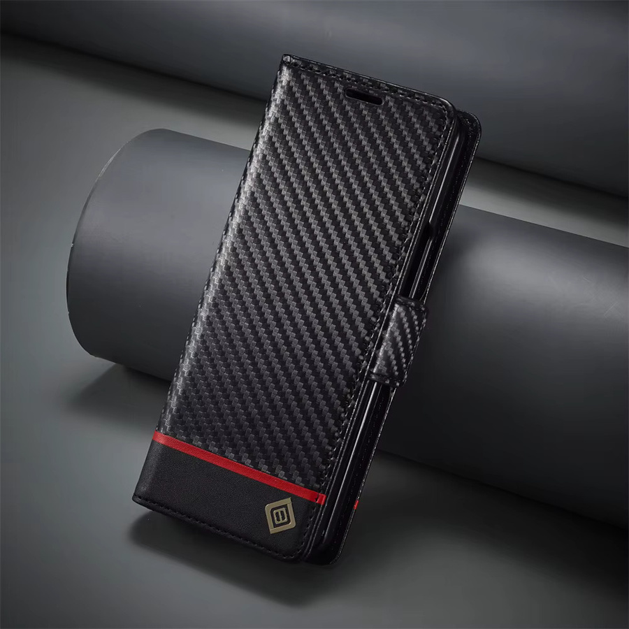 Flip Wallet Handyhülle mit Kartenhalter aus Carbonfaser und PU Leder für Samsung Galaxy Z Fold 7 6 5 4 3 5G in Schwarz - Bild 2