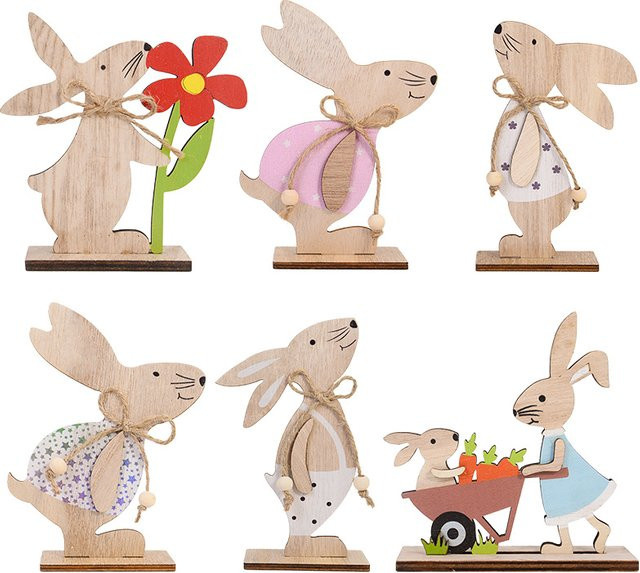 ZQNYCY Ostern-Kaninchen-Ornament aus Holz als Tischdekoration für Frühling und Ostern - Bild 1