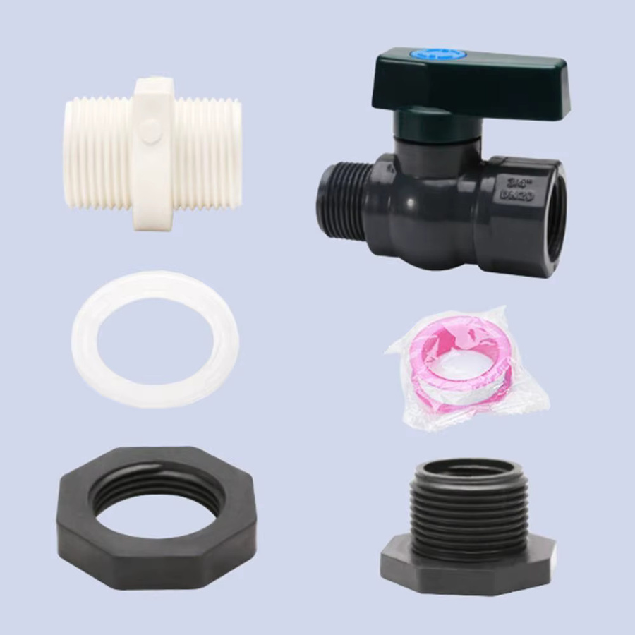 PVC Regenfass-Umlenkkit 3/4 Zoll mit Innenanschluss und Ventil-Adapter in Braun - Bild 2