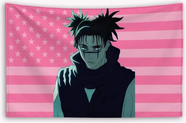 FableNook Wandteppich Jujutsu Kaisen Choso mit Amerikanischer Flagge, Weiß/Pink, B: 100 cm, H: 70 cm - Bild 1