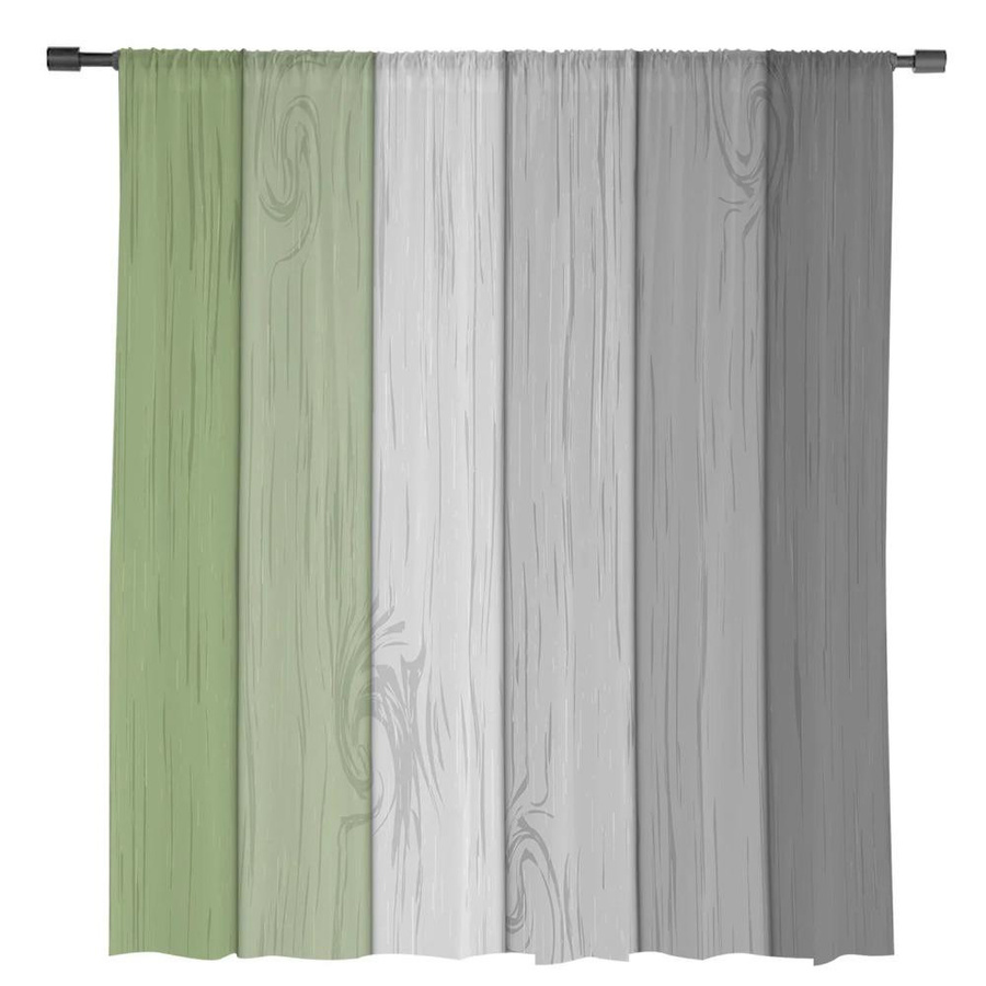 Yiran Furniture Transparentes Voile-Fensterdekoration Tüll-Vorhang im Vintage-Stil mit Holzmaserung-Optik, Farbe: Salbeigrün und Grau, B: 135 cm, H: 115 cm - Bild 1