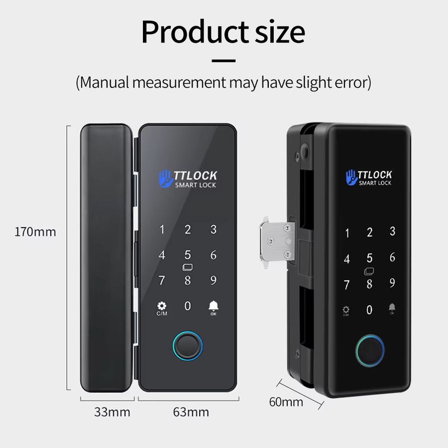 LUCKING DOOR Intelligentes Glasschloss in Schwarz mit Fingerabdruck, Bluetooth, TTLOCK App, Biometrie, RFID IC-Karte und Fernentriegelung für Schiebetüren - Bild 2
