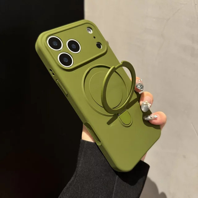 Stoßfeste Silikon-Handyhülle mit integriertem Ständer und magnetischer kabelloser Aufladung für Apple iPhone 17 Air, 16, 15 Pro Max und 15 Plus, Farbe: Schwarz - Bild 1