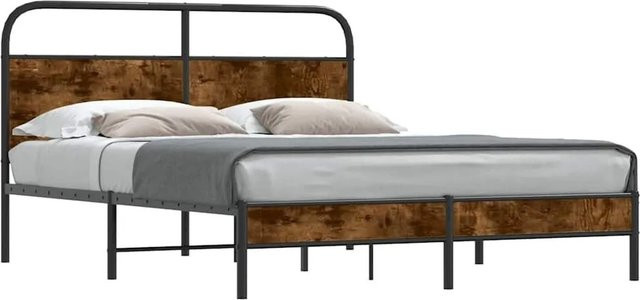vidaXL Bettgestell aus Holzwerkstoff und Stahl in Räuchereiche, B/T/H: 160 x 200 x 166 cm - Bild 1