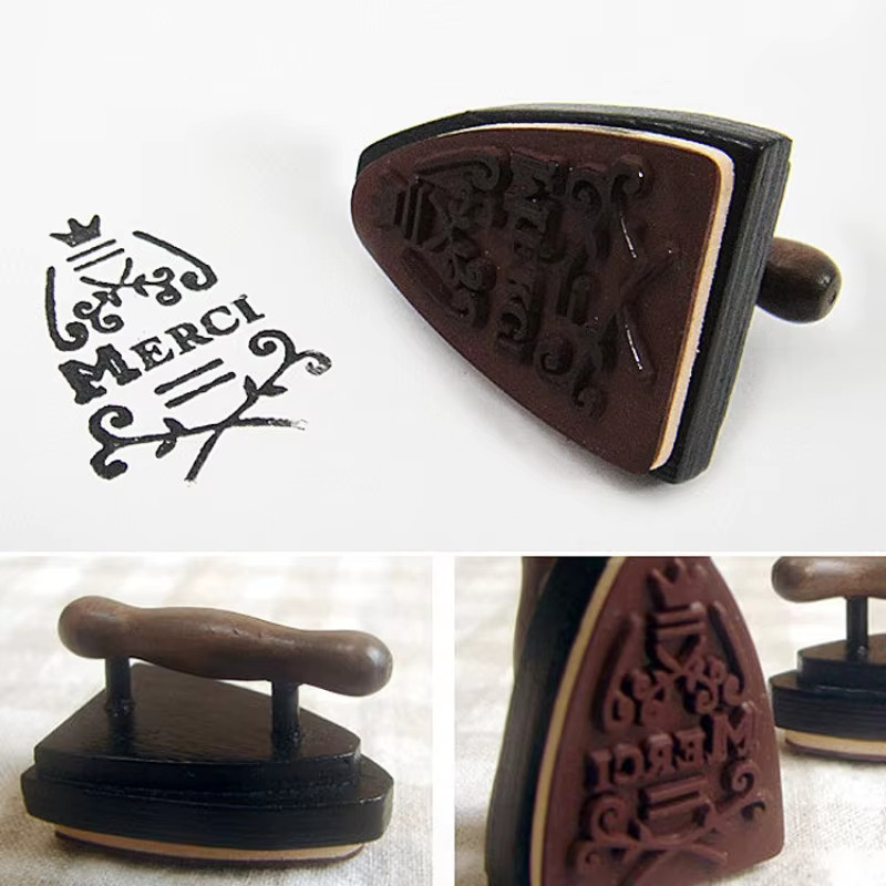 Countryitem Retro Eisenstempel mit französischem Merci-Slogan für DIY-Tagebücher und Notizbücher - Bild 1