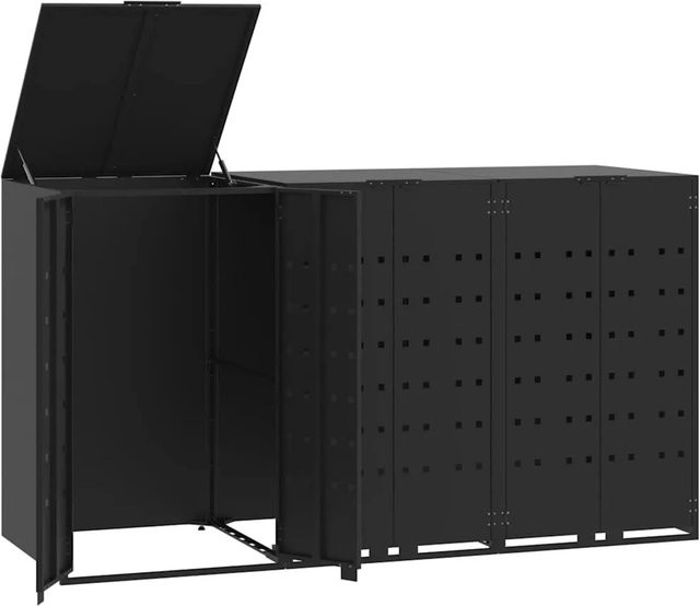 DELUKE Mülltonnenbox GORILO Mülltonnenverkleidung für 3 Tonnen aus Stahl in Schwarz Matt, B/T/H: 207 x 79 x 117 cm - Bild 1