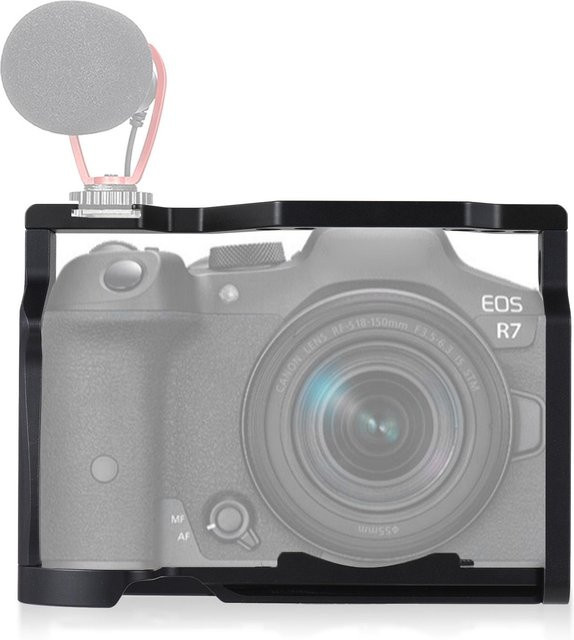 Andoer Kamerakäfig aus Aluminiumlegierung für Canon EOS R7 und Canon EOS R8, Schwarz, mit Kaltschuhhalterung und Arca-Schnellspannschlitz - Bild 1