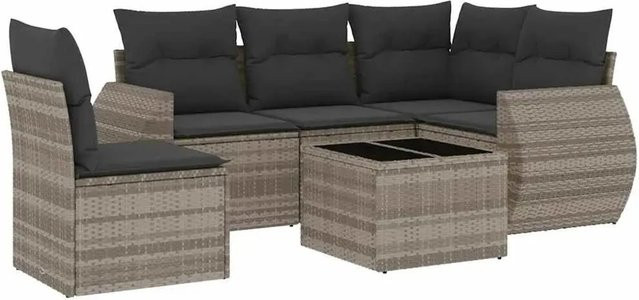 vidaXL 6-teilige Garten-Sofagarnitur in L-Form aus Polyrattan mit Kissen in Hellgrau - Bild 1
