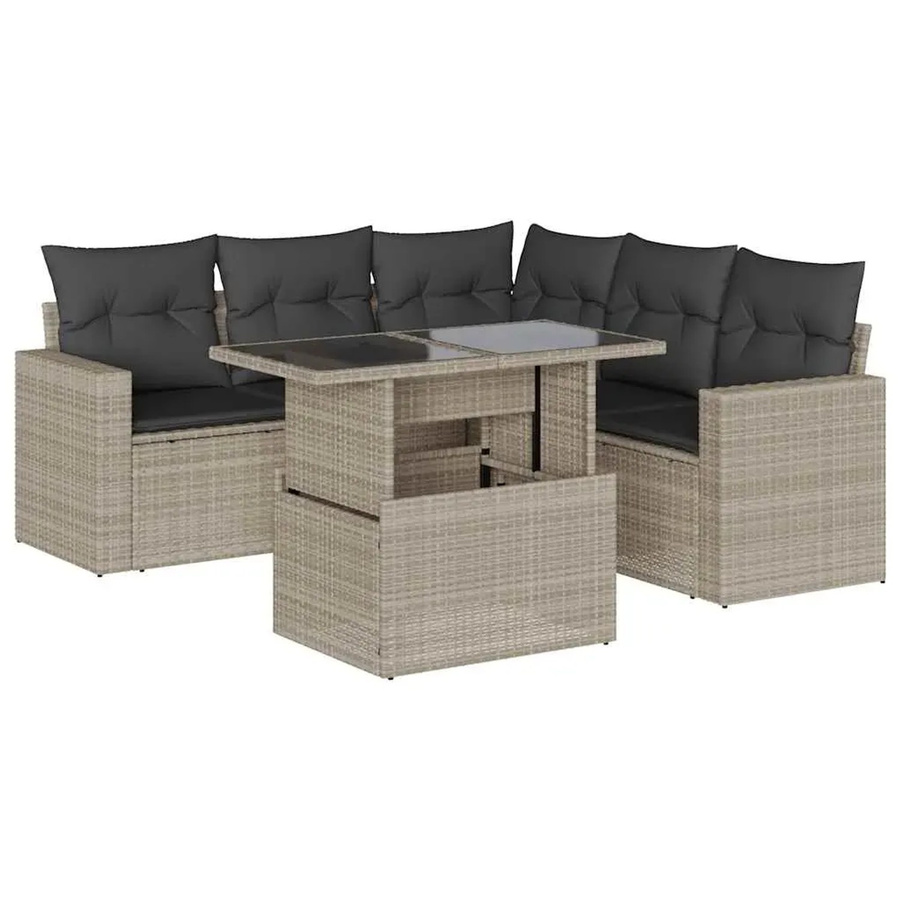 vidaXL 6-teilige Garten-Sofagarnitur aus Poly-Rattan mit Kissen in Hellgrau - Bild 2