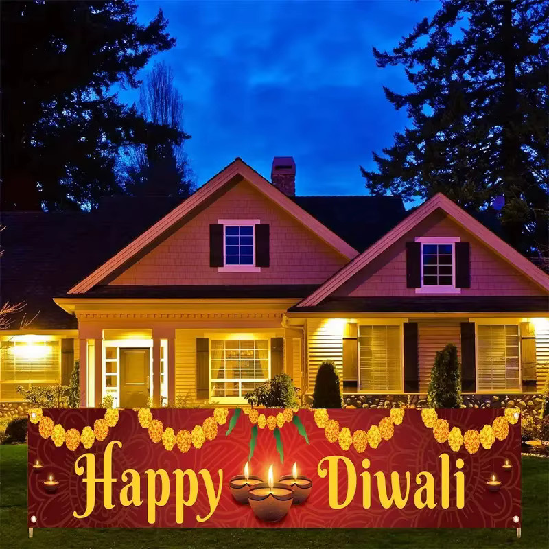 VIKAMA Diwali Banner Vorhang Girlande mit Öllampenmotiv in Multicolour, B/H: 40 x 200 cm - Bild 2