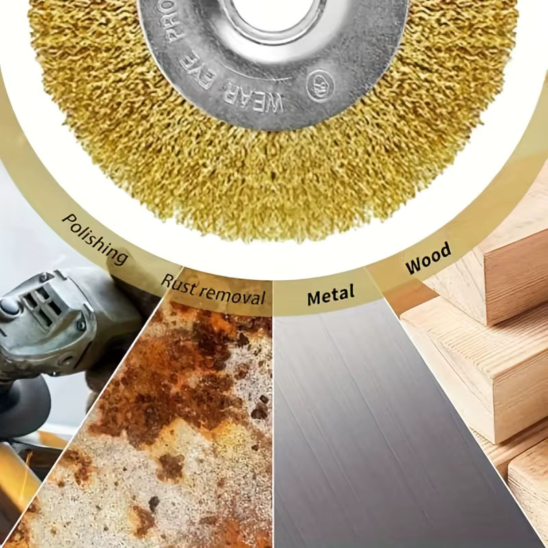 3-teiliges Kupferdrahtbürsten-Set in Gold mit Stahldrahtverbinder zur Rostentfernung, zum Schleifen und Reinigen für den Winkelschleifer oder die Handnutzung - Bild 3