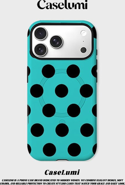 CaseLumi Matte Bumper MagSafe Hülle für iPhone 17 16 15 14 Plus Pro Max Stoßfeste PC Schutzhülle mit Polka Dots in Türkis und Schwarz - Bild 1