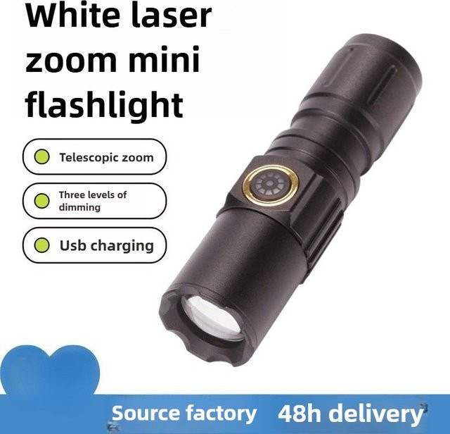 QHSPE Weiße laserzoombare Taschenlampe, superhell und wiederaufladbar für Outdoor, Camping und Notfälle - Bild 1
