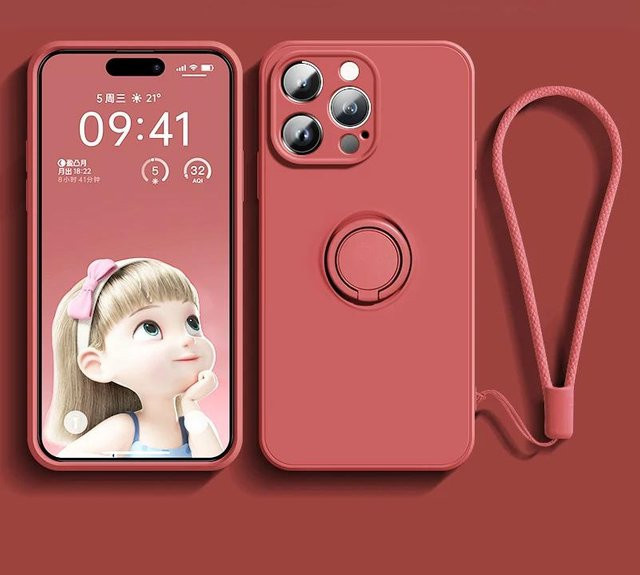 Magnetische Silikon-Handyhülle mit Ringhalter Ständer für iPhone in Rot - Bild 1
