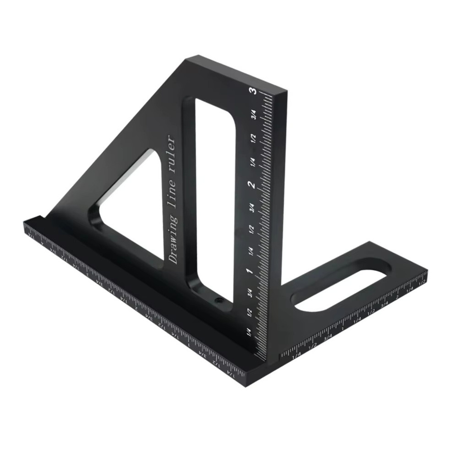 FNICEL 3D-Mehrwinkel-Gehrungsdreieckslineal aus Aluminium in Silber und Schwarz, hochpräziser 45/90 Grad Winkelmesser für die Holzbearbeitung - Bild 5