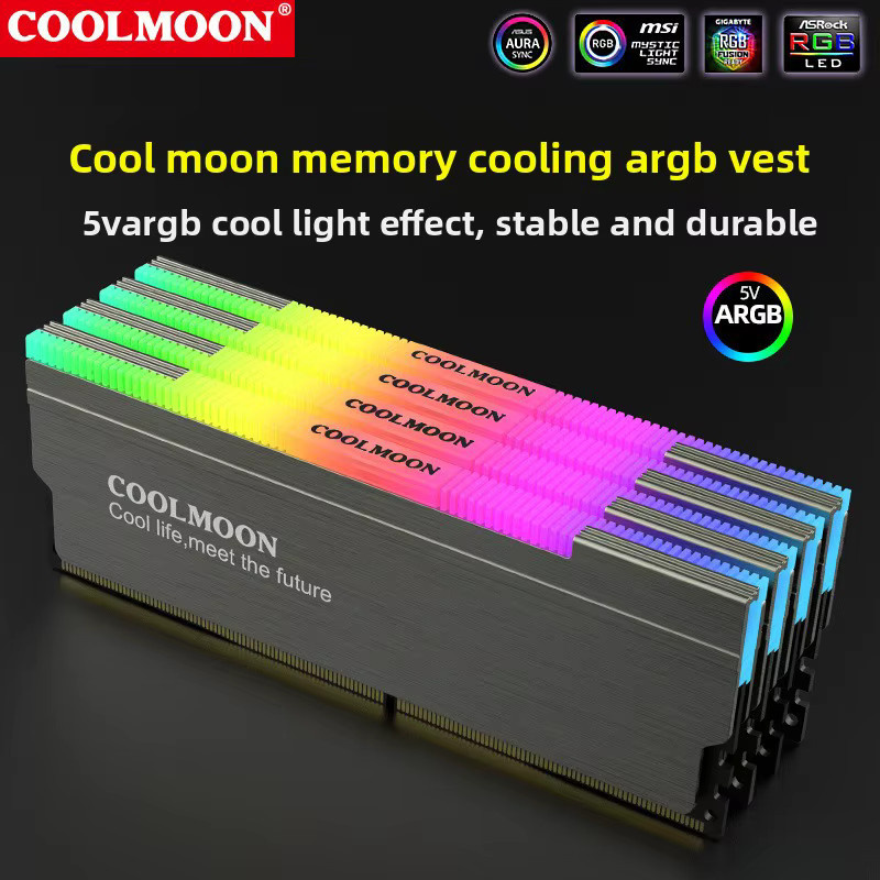 COOLMOON ARGB RAM Kühlkörper RA-1 Speicherkühlung für Desktop-PC in Grau mit 5V adressierbarer LED-Synchronisierung aus Aluminiumlegierung - Bild 3