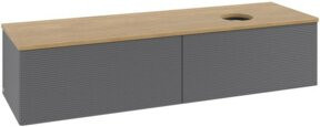 V&B Waschtischunterschrank Antao mit Frontstruktur und Beleuchtung, Eiche Honig und Anthrazit lackiert, B: 160 cm, T: 50 cm - Bild 1