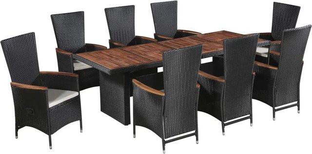 vidaXL 9-tlg Garten-Essgruppe aus Poly Rattan in Schwarz mit Auflagen Modell 15 - Bild 1