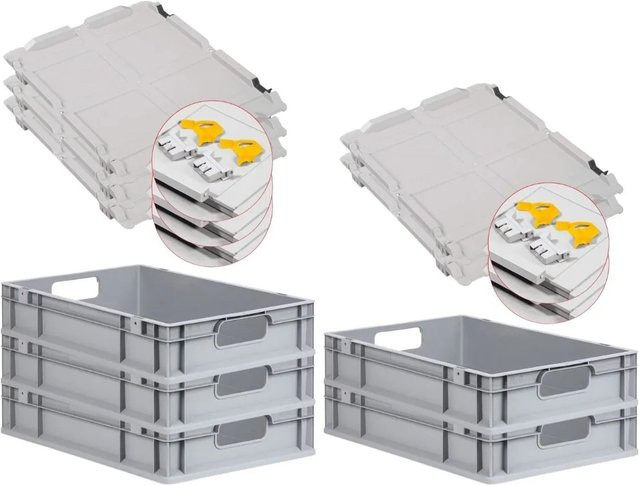 PROREGAL Spar Set 5x Eurobox Nextgen Economy in Grau mit gelben Scharnierdeckeln und Schiebeschnappverschlüssen, H x B x T: 12 x 40 x 60 cm, 23 Liter - Bild 1