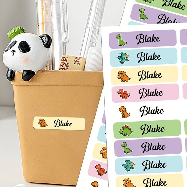 Personalisierte Dinosaurier Namensschilder-Aufkleber, wasserfeste individuelle Etiketten für Kleidung und Flaschen für Kinder - Bild 1