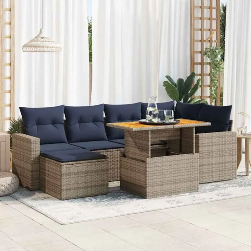 7-teilige Garten-Sofagarnitur aus Poly-Rattan mit Kissen in Grau von vidaxl - Bild 1