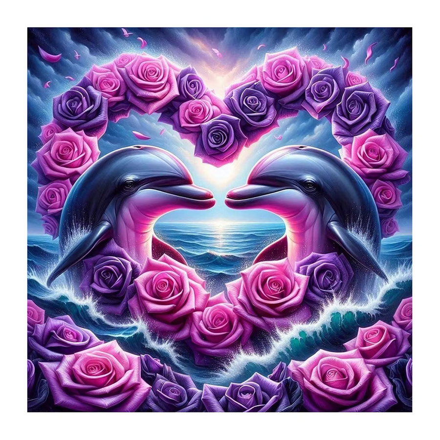 EverShine 5D-Diamantgemälde Delfin mit Rose und Herz als DIY-Mosaik-Stickerei in Multicolour für Erwachsene - Bild 4
