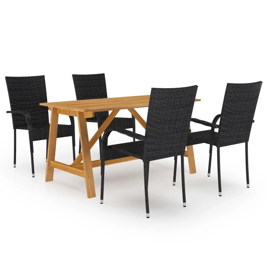 vidaXL 5-tlg Garten-Essgruppe Modell 33 in Schwarz aus Holz, Stahl und Kunststoff - Bild 2