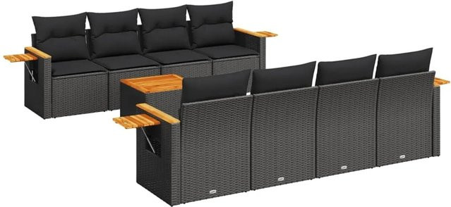 vidaXL 9-tlg Garten-Sofagarnitur aus Poly-Rattan und Akazienholz in Schwarz mit Kissen Modell 181 - Bild 1