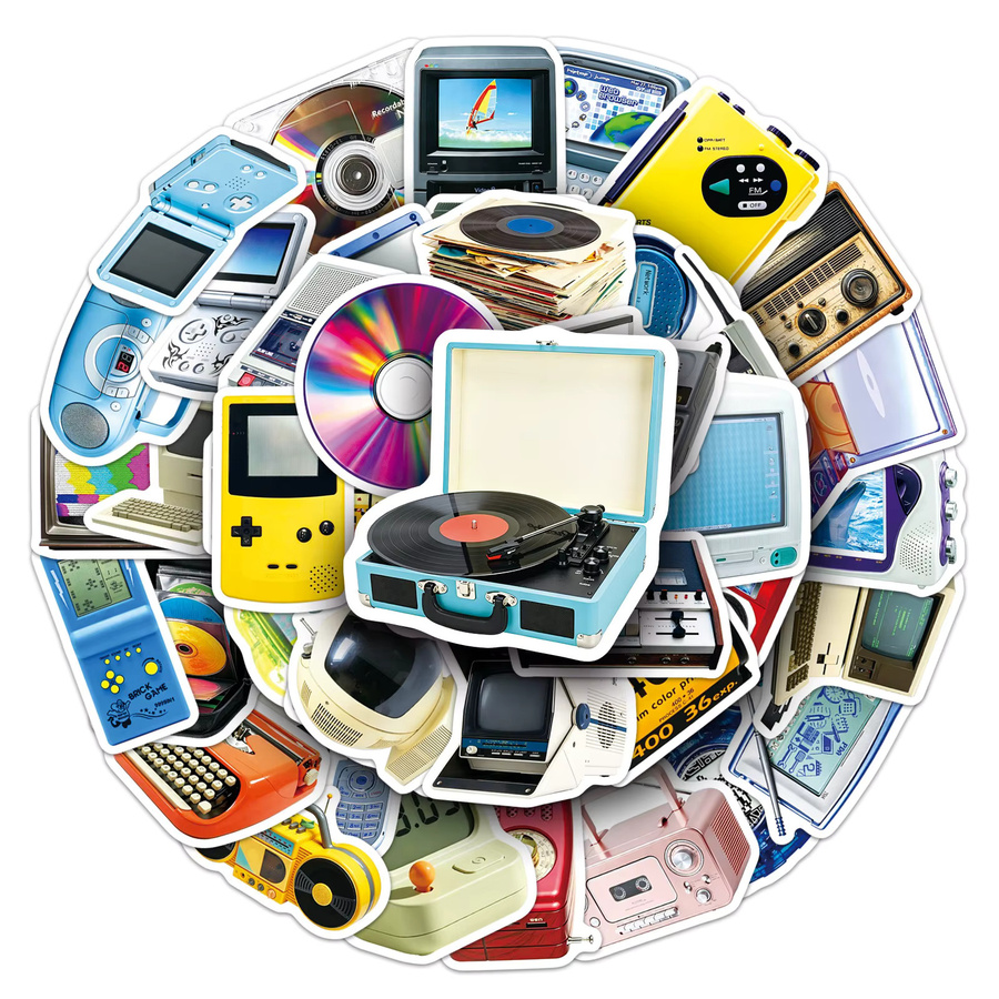 80er 90er Jahre Vintage Elektronikgeräte-Aufkleber, Retro-Spiele-Sticker, 50-teiliges Set - Bild 2