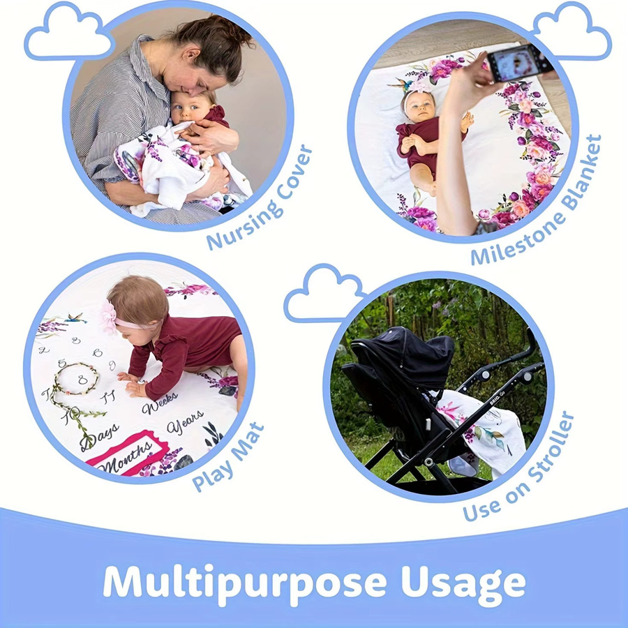 VIKAMA Baby Fotografie-Decke mit lila Blumenmuster für Neugeborene und Meilenstein-Aufnahmen - Bild 3
