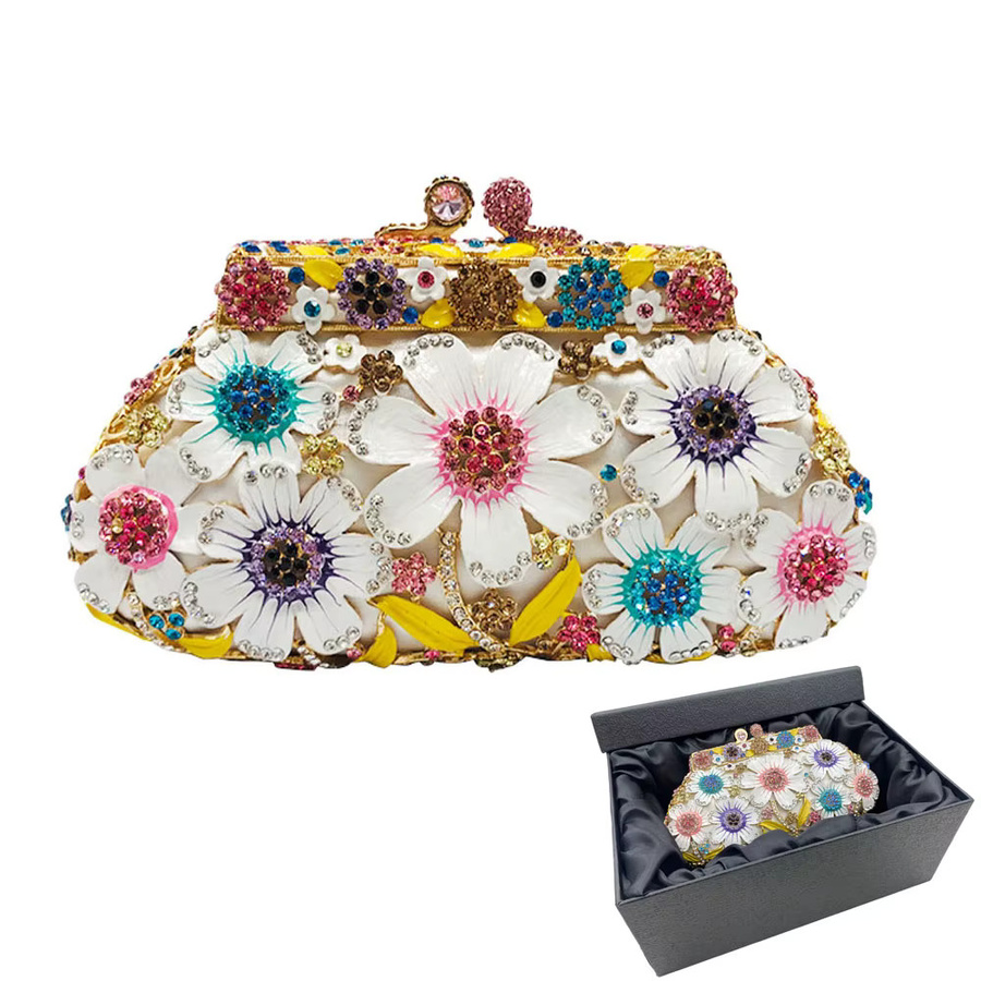 Clutch Geldbörse Roségold, Blume, Pailletten, Metallkette, Strass - Bild 2