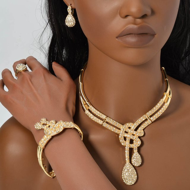 Schmuck-Set 18 Karat vergoldet, Zirkonia, Gold, Unisex - Bild 1