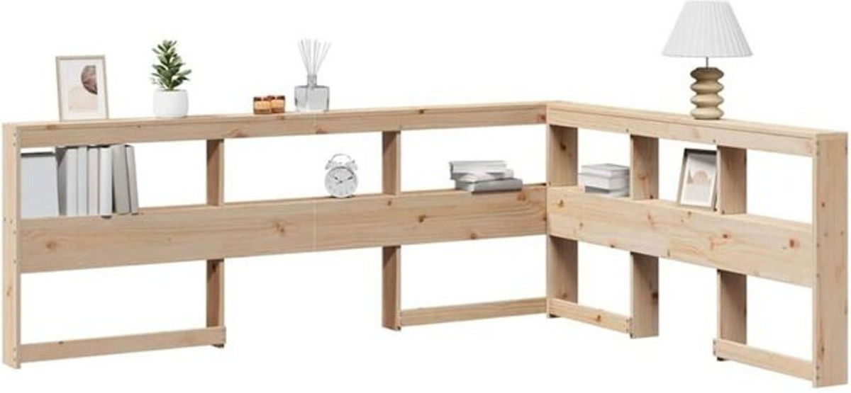 vidaxl Kopfteil mit Bücherregal in L-Form aus Massivholz Kiefer in Natur und Braun im skandinavischen Design, Breite: 135 cm - Bild 1