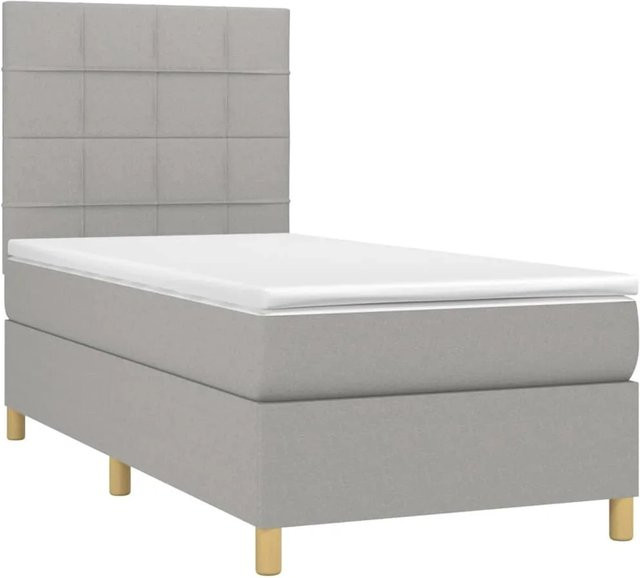 vidaXL Boxspringbett mit Matratze und LED-Unterbettbeleuchtung in Hellgrau, Hybridbett mit USB-Ladeanschluss und Taschenfederkern, B/T/H: 80 x 200 x 128 cm - Bild 1