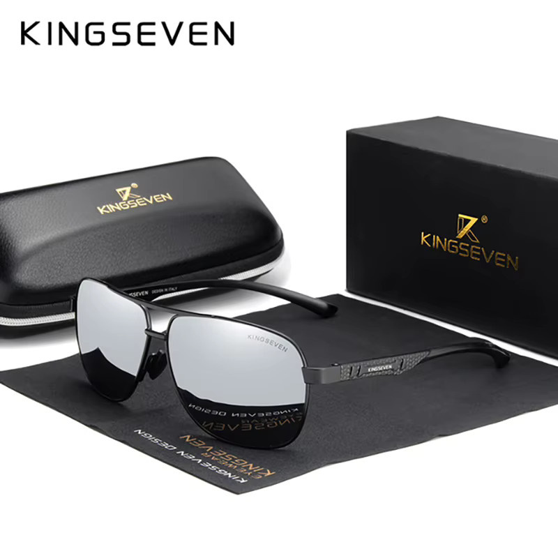 KINGSEVEN Sonnenbrille, Vollrand, Metall, Schwarz, polarisiert, Herren - Bild 1