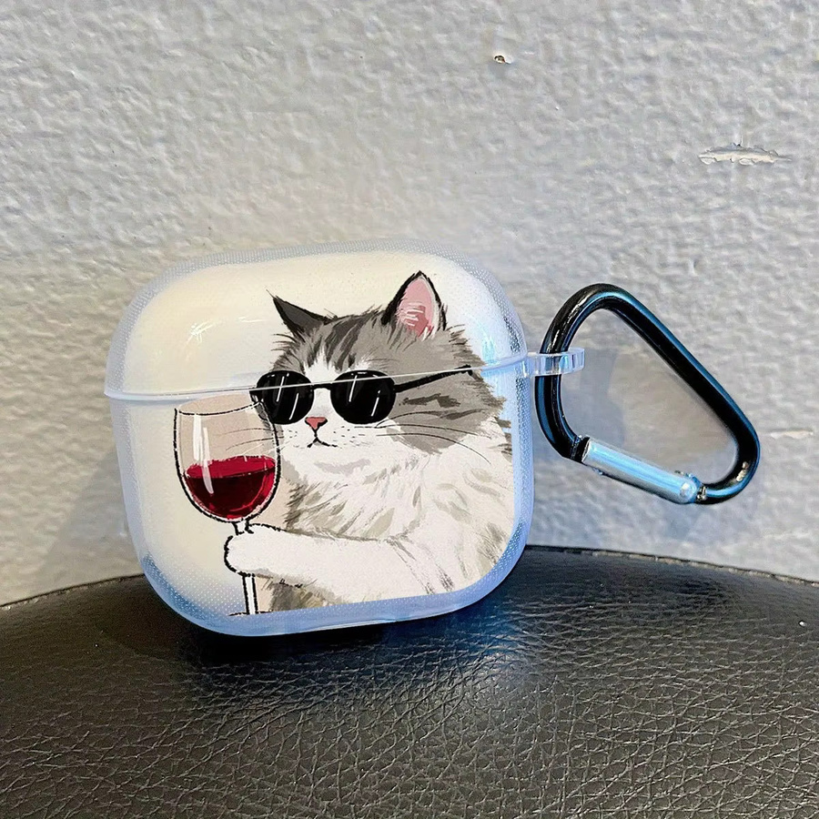Transparente Schutzhülle für Apple AirPods Pro 2, Pro 3 und AirPods 1, 2, 3, 4 mit Katzen-Muster und Rotwein-Motiv - Bild 2