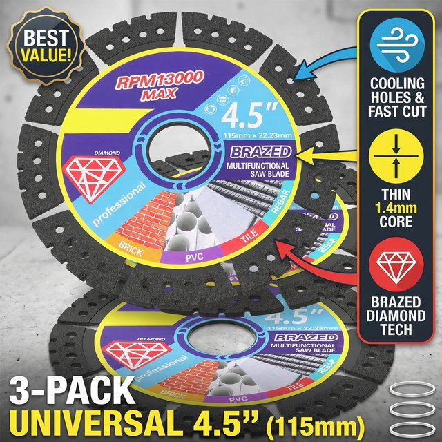5/3-teiliges Winkelschleifer-Set mit Diamant-Trennscheiben und gelötetem Sägeblatt für Metall, Marmor und Fliesen, inklusive Nass- und Trockenschleifaufsatz, Multicolour - Bild 1