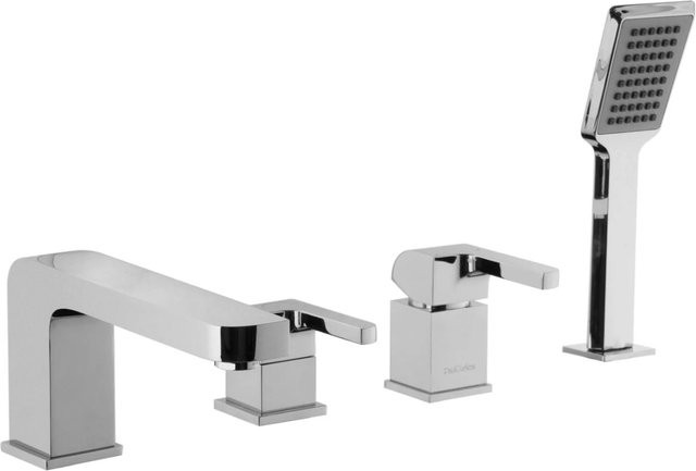 PaulGurkes 4-Loch Wannenrandarmatur für Wannenkombination in Chrom, Eckiges Design mit Schwenzauslauf und Einhebelmischer - Bild 1