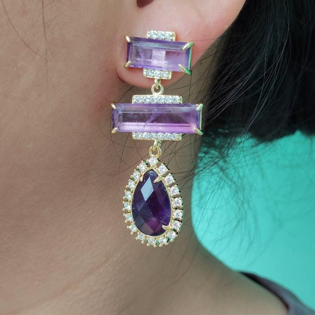SETTIMANA Ohrringe, Amethyst, tropfenförmige baumelnde Ohrstecker, Cz-Pavé - Bild 1