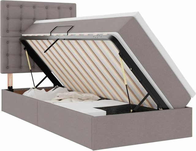 vidaXL Aufbewahrungsbett mit Matratze in Taupe, modernes Polsterbett mit Metallgestell und Lift-up-Funktion, B/T/H: 90 x 200 x 128 cm - Bild 1