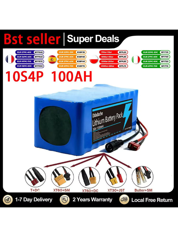 10S4P Elektroroller Akku mit 36 V Lithiumbatterie und 100 Ah Kapazität in Blau - Bild 1