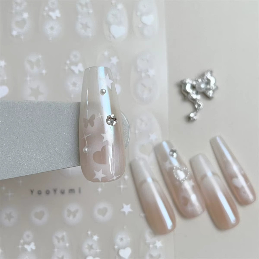 NAILFYOU Nagelaufkleber, Weiß, Glänzend, Herz Schmetterling Stern - Bild 2