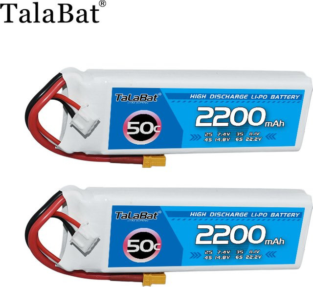 TalaBat 2er-Set LiPo Akku 7,4 V 2200mAh 50C 3S für RC Hubschrauber, Quadcopter und FPV Racing Drohnen - Bild 1