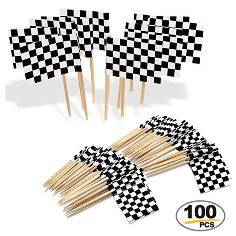 JETTING Zahnstocher mit Rennflagge aus Holz, 100 Stück, Mehrfarbig, Partyzubehör für Vorspeisen - Bild 2