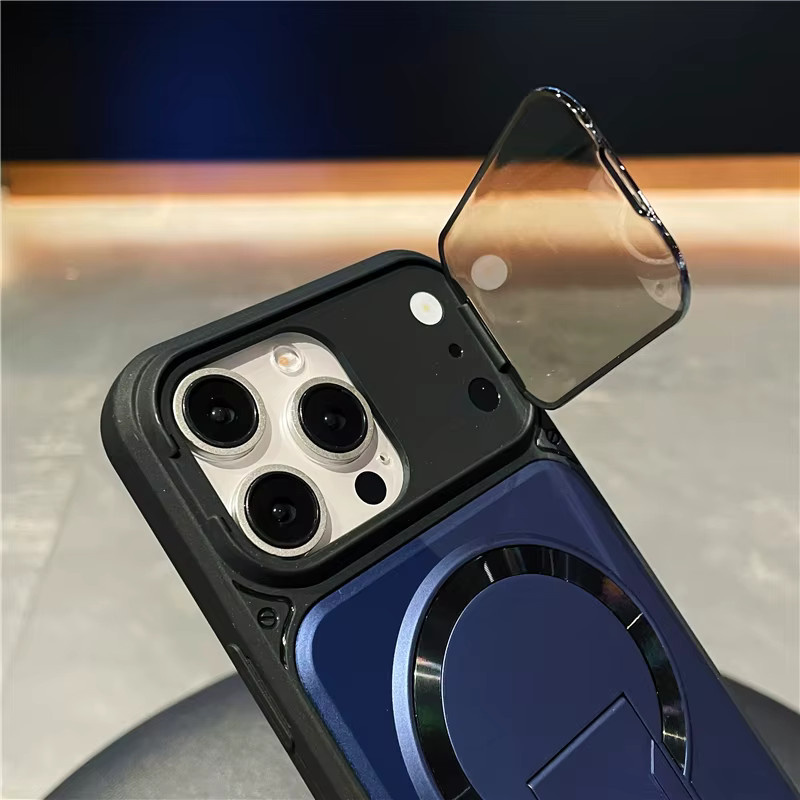 LYYDFUMAN Magnetische Schutzhülle mit Spiegelständer für iPhone (MagSafe kompatibel) in Orange - Bild 4