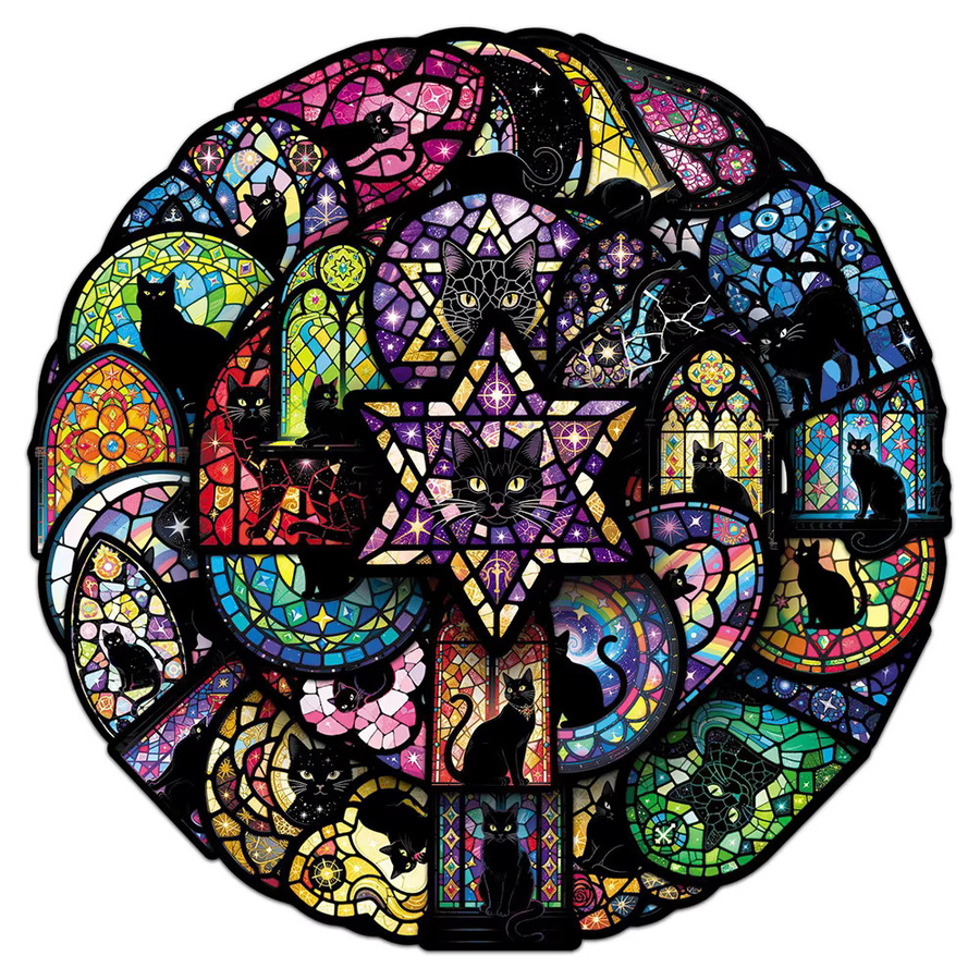 Rspctou Vintage Katzen Aufkleber im Gothic-Stil, Bunte Glas- und Schwarze Katzen Sticker aus PVC für DIY Dekoration, Multicolor - Bild 2