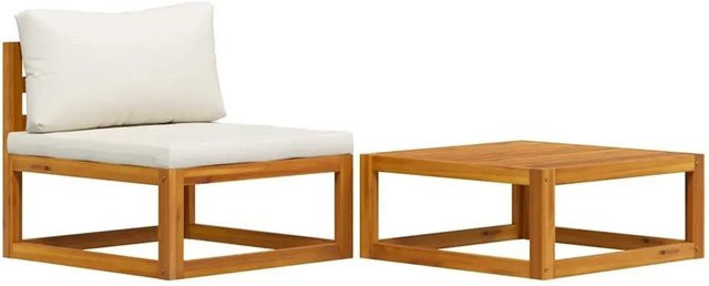 vidaXL 2-teilige Garten-Sofagarnitur aus massivem Akazienholz mit Auflage in Creme und Weiß - Bild 1